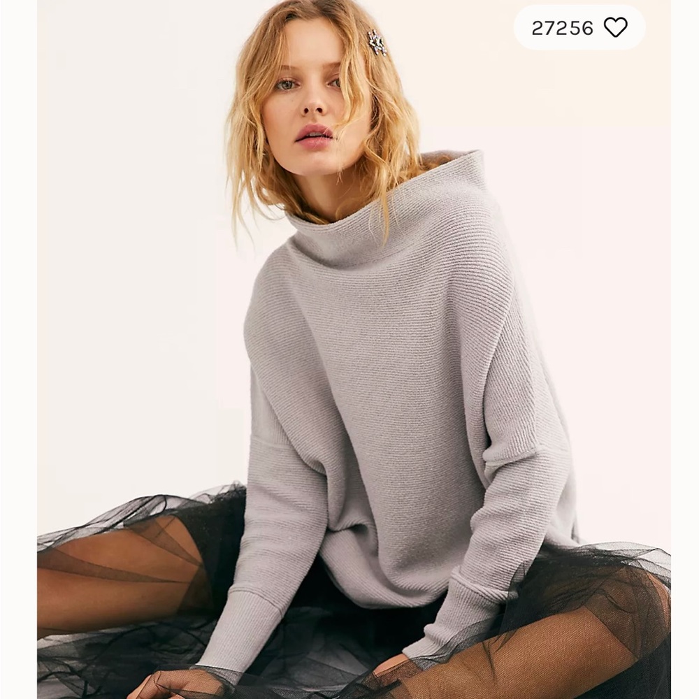 Free People Light Gray Cowl Neck Sweater